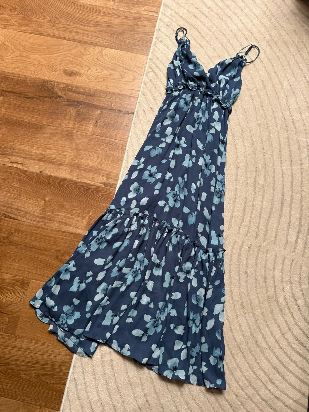 Abercrombie & Fitch Navy Maxi Dress with Light Blue Floral Print Abercrombie & Fitch Navy Maxi Dress with Light Blue Floral Print